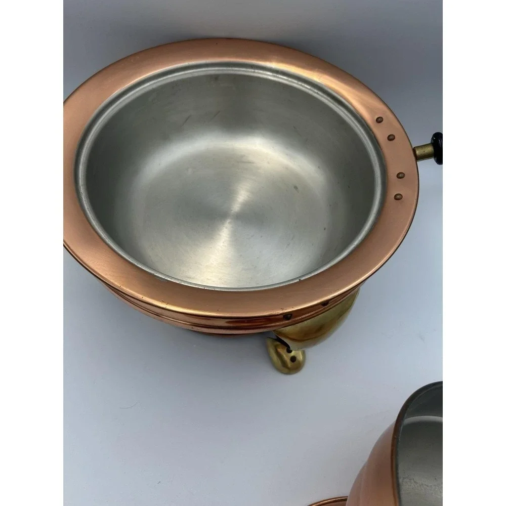 VTG Copper & Brass Patina Classic Chafing Dish Double Pan‎ Food Warmer Stand